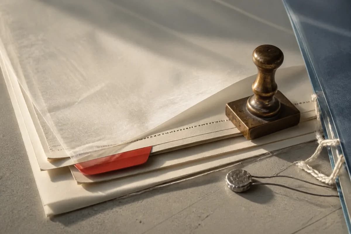 Stacked import documents with a rubber stamp and seal